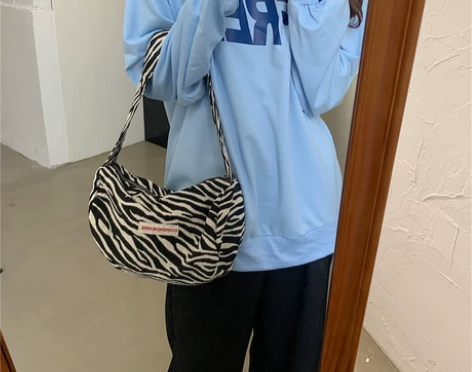 帆布包包女2021新款小众设计复古时尚斑马...