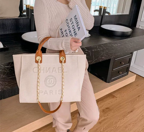 托特包小香风帆布包包女2021新款手提沙滩...