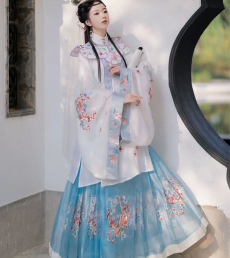 玉术春夏汉服女原创金陵明制立领斜襟长衫褶裙...