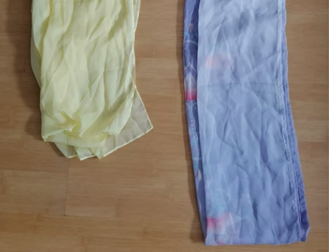 两条汉服披帛，淡黄色无花、渐变淡紫色莲花（...