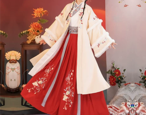 慕雪橙橙  原创汉服女秋冬汉元素毛呢大衣改...