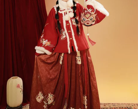 M 虎如意 大红色全套 毛呢加厚加绒 原创...