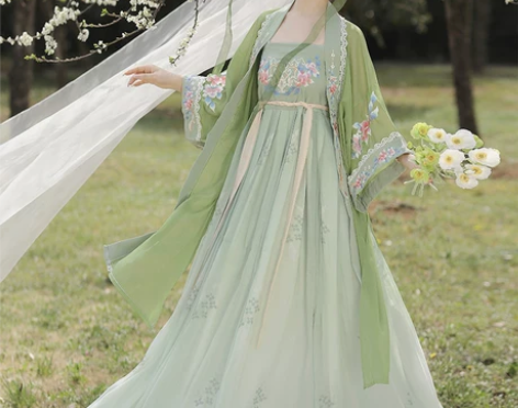 宋制诃子裙汉服女正品原创中国风绿色对襟长衫...