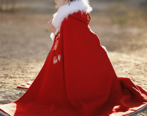 汉服斗篷女秋冬长款加绒加厚保暖披肩外套中国...