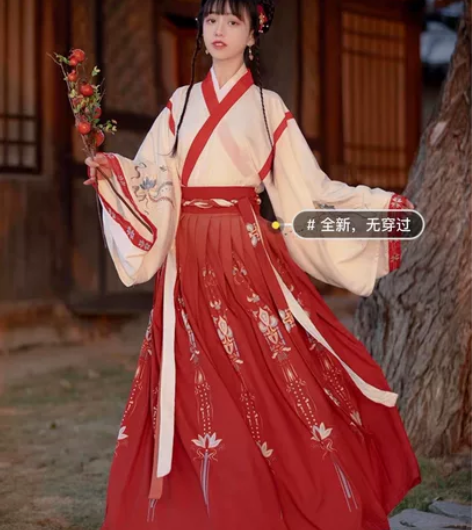 艺缕原创汉服女半生莲秋冬交领晋制齐腰襦裙日...