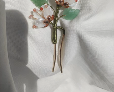 白蝶贝海棠发钗 蝶贝小钗  发簪 东陵玉叶...
