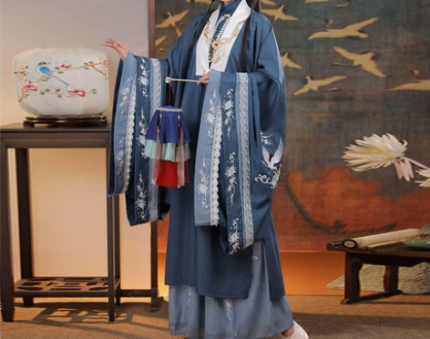 清梳原创云鹤辞明制汉服女对襟长衫刺绣云肩中...