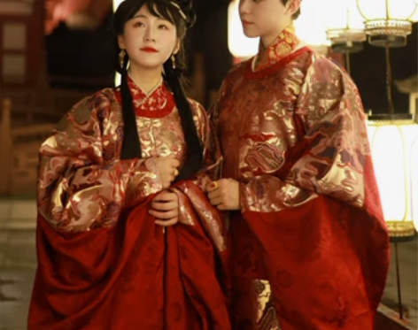 远山黛汉服婚服 鹿鹤同春明制长袄妆花长袄男...