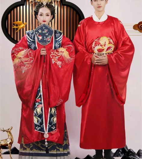 汉旭龙凤吟明制汉服女婚服原创织金马面裙霞帔...