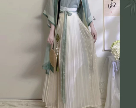 仙楚姬汉服 原创女青墨宋制对襟长衫百迭