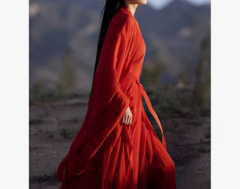 红色魏晋古风武侠古装汉服女夏中国风摄影写真...