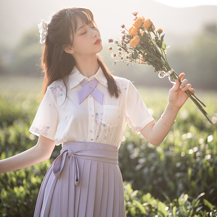池夏琼花:荼蘼 衬衫短褶裙领结原创改良汉服...