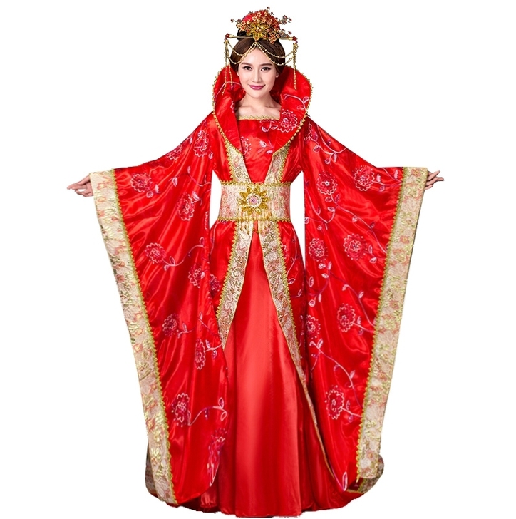 唐朝古装广袖仙女贵妃大拖尾蕾丝绣花汉服婚礼...