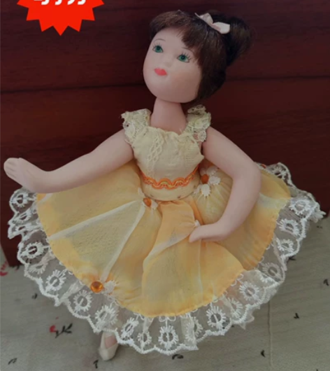 陶瓷黄裙子芭蕾姑娘 全瓷娃娃，高20厘米，...