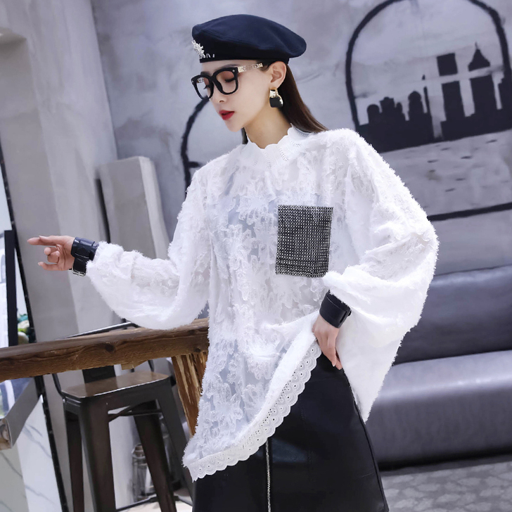 九成新新款蕾丝衫女韩版宽松镶##amp；h...