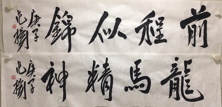 范扬四尺对开书法有合影照片