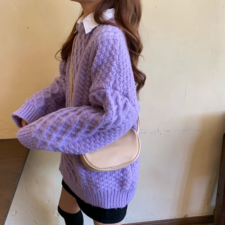 紫色打底毛衣女秋冬宽松外穿慵懒风麻花202...