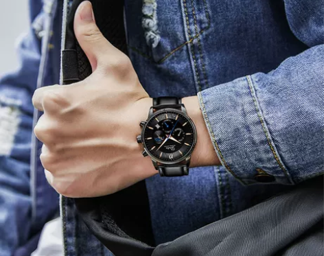 迪塔真皮带新夜光手表男士潮防水无概念石英表...