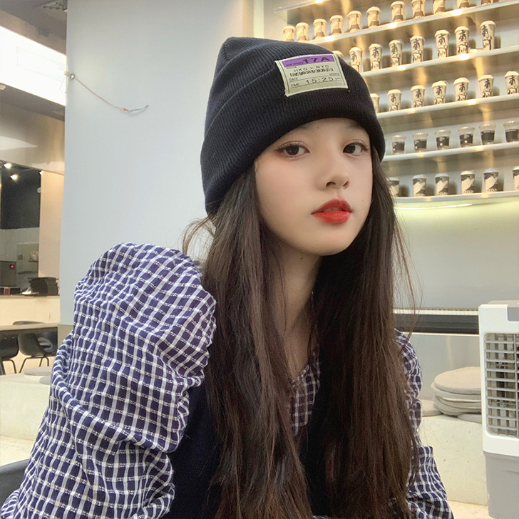 艾佳微针织帽子女秋冬天韩版百搭保暖护耳日系...