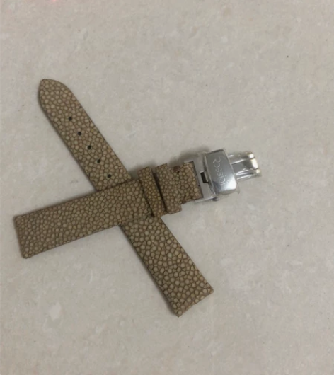 罗西尼原装正品16mm珍珠鱼皮表带，银色蝴...