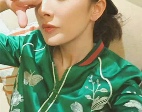 16春刘雯杨幂同款赵微昆凌同款绿色缎面刺绣...
