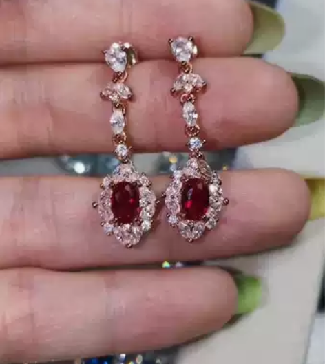 欧美气质 925纯银 仿真鸽血红耳钉 豪华...