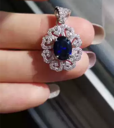 高定 925纯银仿真皇家蓝女吊坠 豪华精镶...