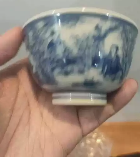 景德镇墨舍柴窑手绘青花竹林七贤人物杯 感兴...