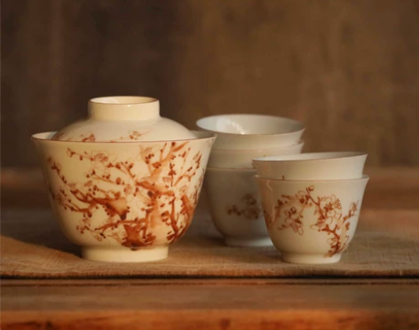 全新 景德镇弥云斋套组 盖碗加五个茶杯 盖...