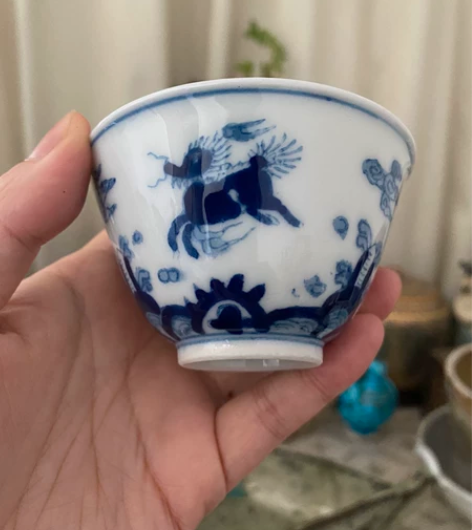 日本回流 老柴烧青花杯 柴烧青花盖碗 想要...