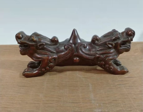 古玩收藏纯铜双头兽笔架，重量1.15公斤左...