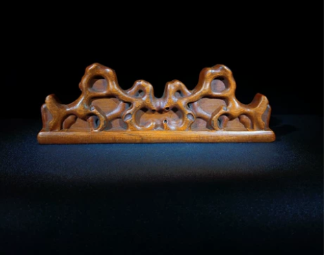 旧藏花梨木精雕细琢 同心协力 笔架 特价:...