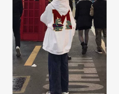 美式纯棉银狐绒连帽卫衣女秋冬新款overs...