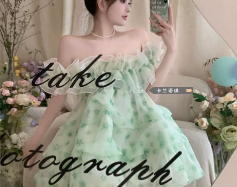 度假设计感蛋糕裙2022夏季新款法式抹胸一...