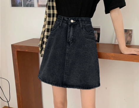 微胖女孩梨形身材穿搭高腰a字短裙女夏季新款...
