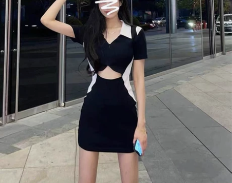 2022年新款甜辣性感包臀裙收腰黑色辣妹连...