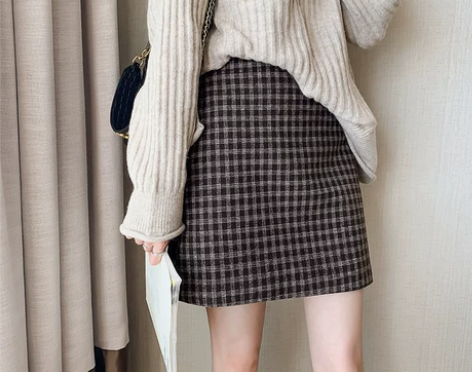 格子半身裙女秋冬2020新款港风高腰显瘦a...