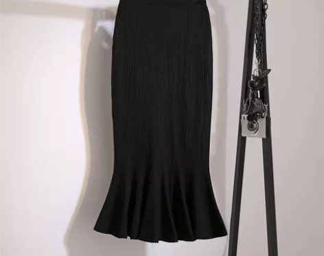 2018秋冬季新款针织大摆裙鱼尾半身裙毛线...