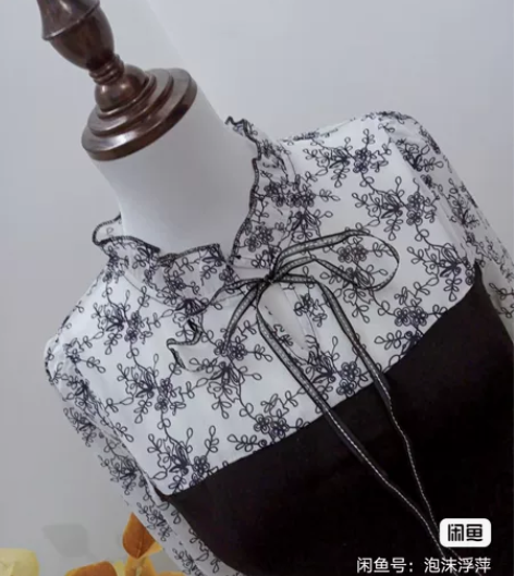 全新秋季连衣裙国风赫本风小黑裙碎花雪纺拼接...