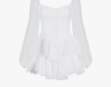 OKMA 性感泡泡袖雪纺连衣裙女长袖收腰甜...