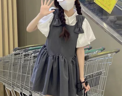 SHEU赫本风法式甜美初恋复古蝴蝶结蓬蓬裙...