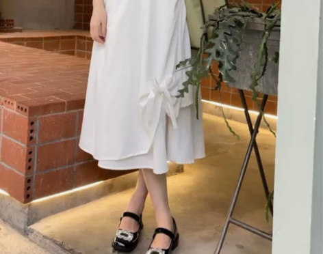 全新白色仙女蝴蝶结泡芙半身裙腰部松紧蛋糕裙...