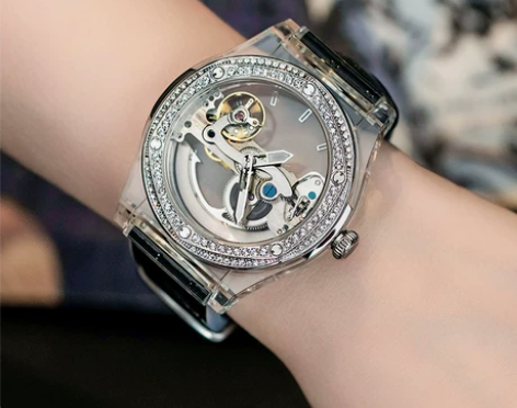 奢华施华洛世奇手表女机械表镂空透明大表盘炫...