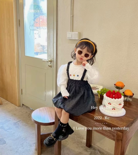 女童吊带裙2022韩版春秋新款洋气花苞裙宝...