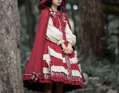 中长裙小森原创设计小红帽的篮子OP连衣裙L...