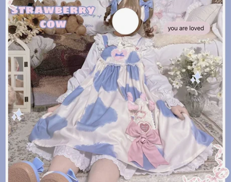 全款现货小奶糕lolita奶牛纹印花连衣裙...