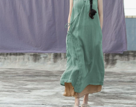 山千念壹原创设计清新森系女装苎麻纱清透复古...