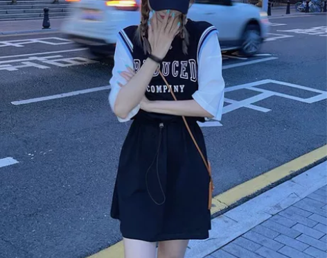 假两件T恤裙子少女夏装2022新款学院风休...