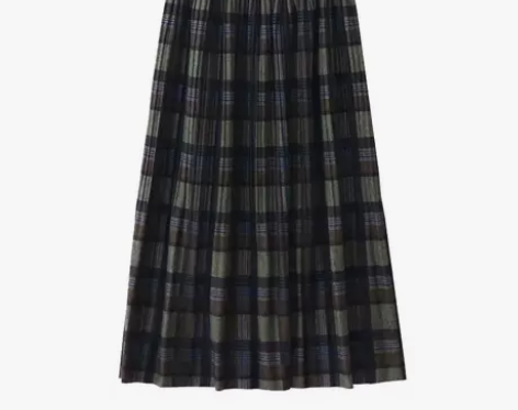 自制秋冬新款日系学院风复古格子松紧高腰毛呢...