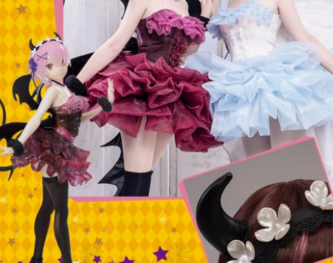 出悠窝窝恶魔拉姆cos 衣服M码+翅膀+黑...
